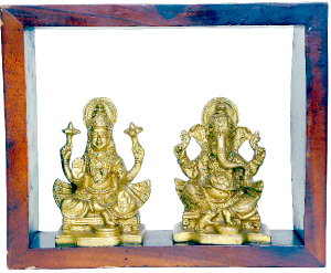 Laxmi/ Ganesh With Frame Brass Figure 4.5″