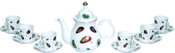14 Pcs Royal Decorium Tea Set, 1 Tea Pot With Lid & 6 Cups & 6 Saucers