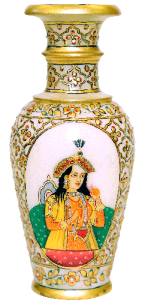 Mughal Painting 2 Side Gold Figure Flower Vase 9″