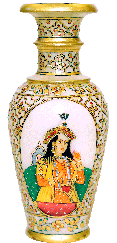 Mughal Painting 2 Side Gold Figure Flower Vase 9″
