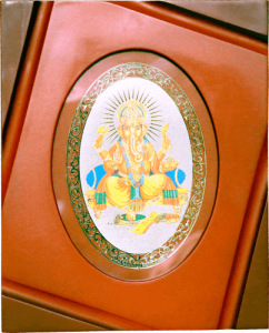 Dg-2 Wooden & Gold Platted Ganesh Ji Divinity Picture