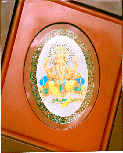 Dg-2 Wooden & Gold Platted Ganesh Ji Divinity Picture