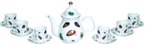 14 Pcs Royal Decorium Tea Set, 1 Tea Pot With Lid & 6 Cups & 6 Saucers