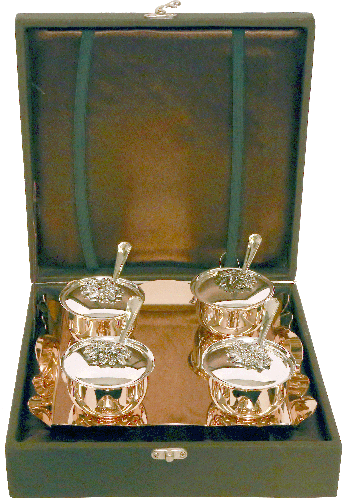 Sil107 Rg -Silver Plated 13 Pcs Snack Set, 4 Bowls, 4 Lids, 4 Spoon & 1 Tray