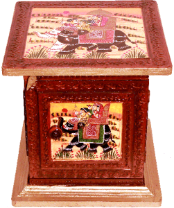 Pillar Jaipuri Painting Wood Table 12″