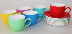 Porcelain Multi Colour 6 Pcs Cup & Saurcers Set