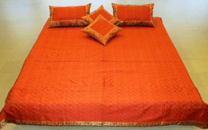 Set Of 5 Pcs Banarsee Silk  Double Bed Cover – 2 Pillow Cover, 2 Cushion Cover & 1 Bed Cover