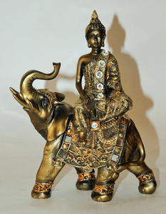 9″ Poly Raisin Buddha With Elephant Figure